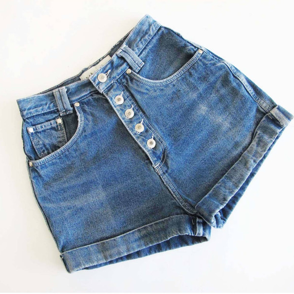 Vintage 90s 2000s Anchor Blue High Waist Denim Shorts 24 XS S - Picture 1 of 3